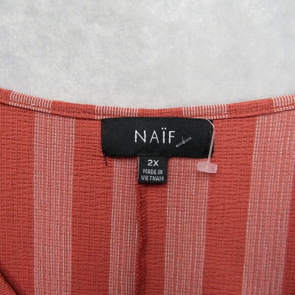 Naif Top Shirt Womens 2X Pink V-Neck Tie Sleeve Blouse Striped - Picture 3 of 8